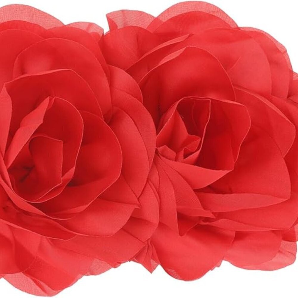 Women's Stretchy Wide Elastic Belt with Big Double Flower for Dress